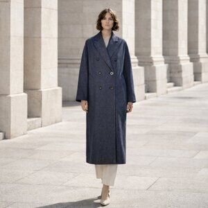 Max Mara Bacco Denim Icon Coat Oversized Double Breasted Blue 8 NWT